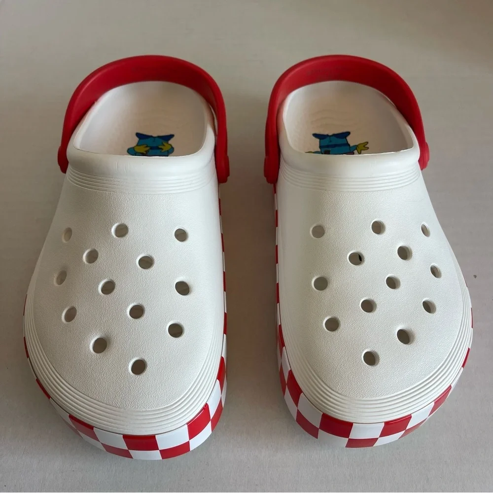 CROCS White and Red Toy Story Platform Clogs Women Size 7.  Men Size 5